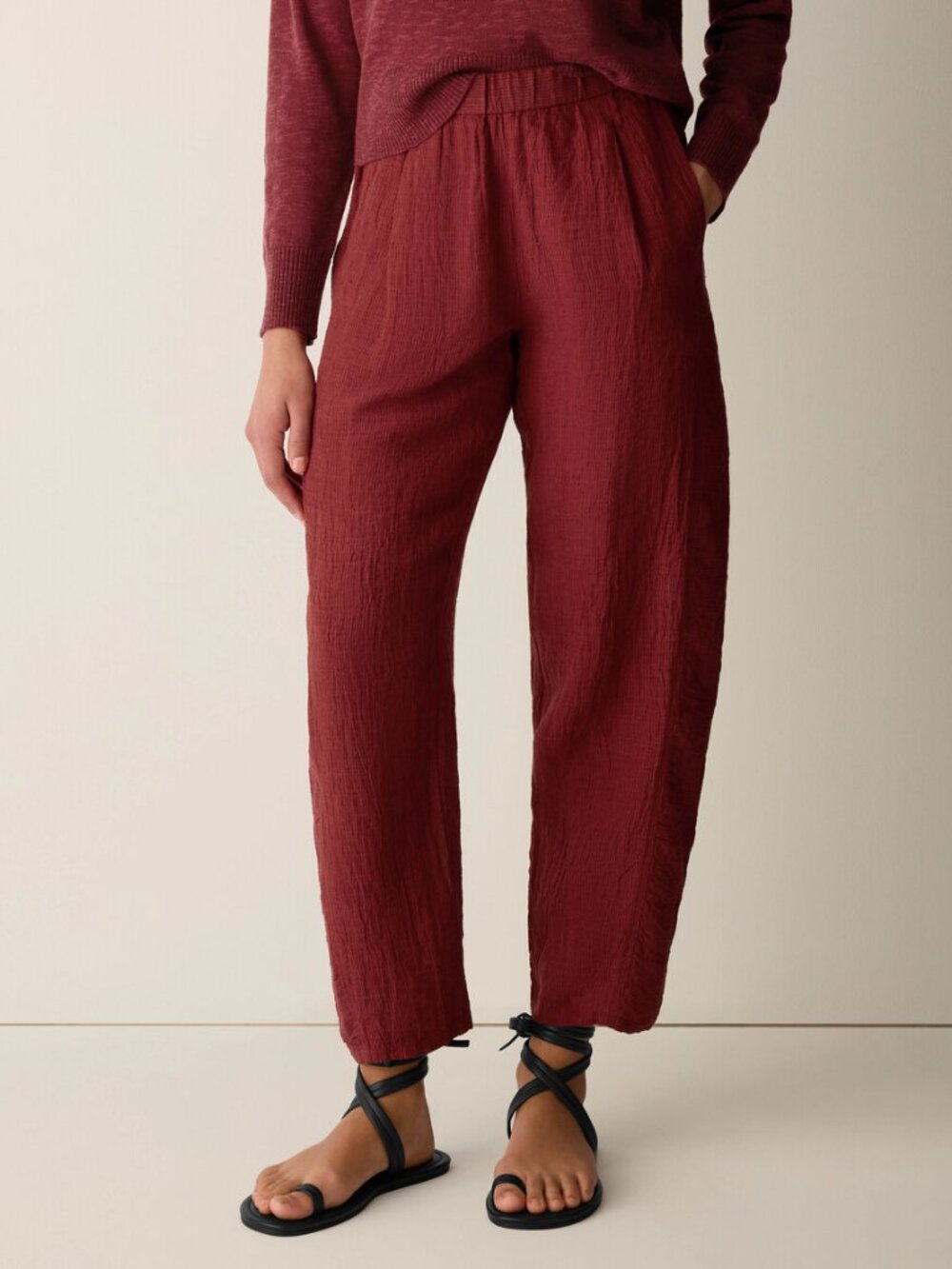 Eileen Fisher Puckered Organic Linen Stripe Lantern, Ankle, NWT, XS - Picture 2 of 11